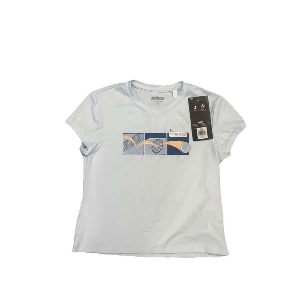 Prince Girls Graphic Tennis T-Shirt Size Medium Light Blue UPF 50+ Wicking